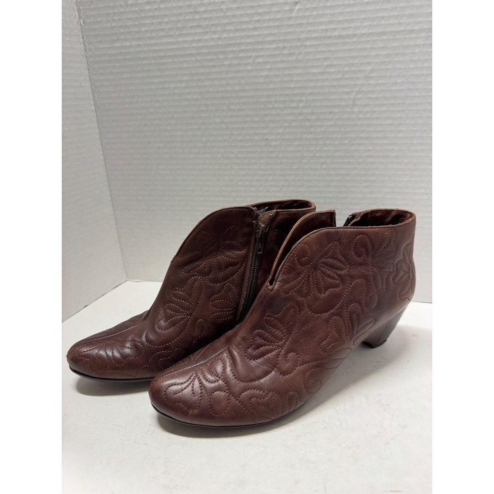 Pikolinos Olmo Brown Leather Floral Quilted Ankle Boots Spain  Womens 39 8.5